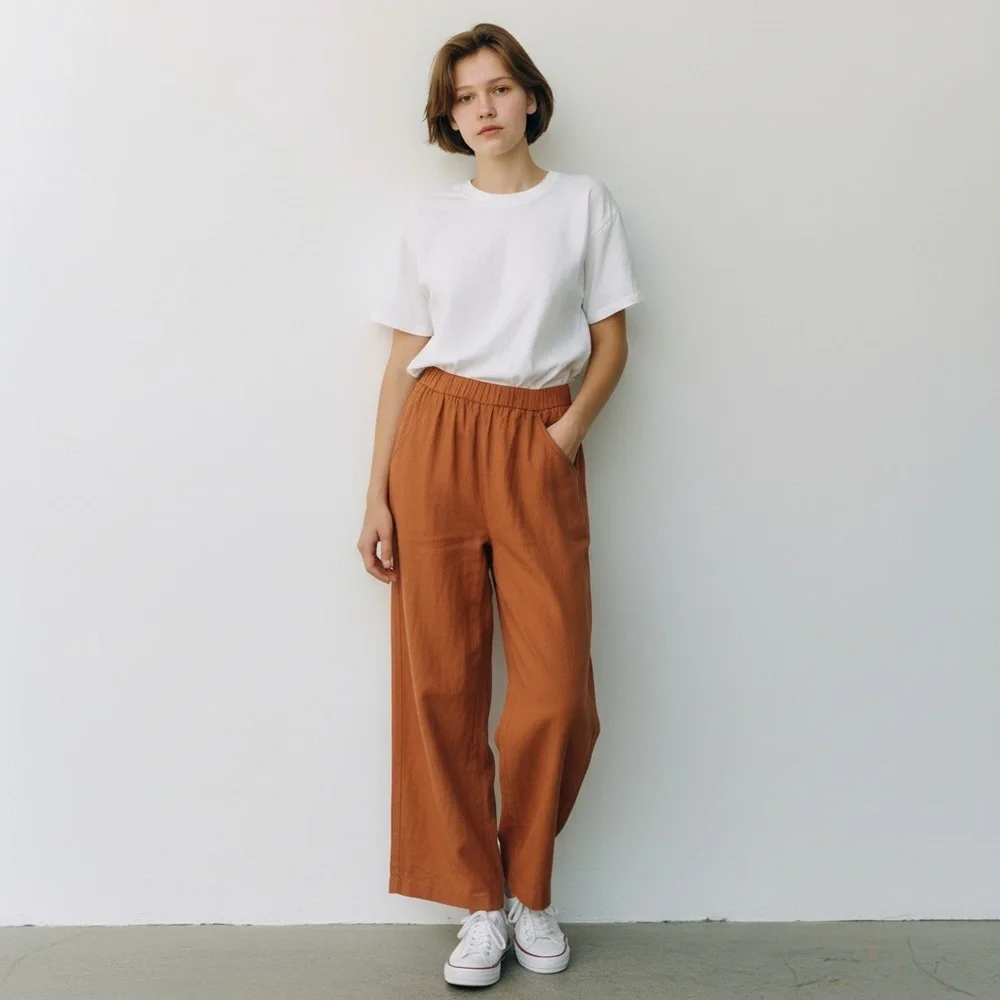 Everlane Wide Leg Elastic Waist Pants in Rust - Picture 1 of 6